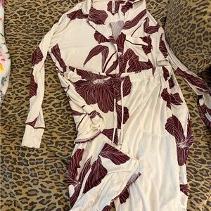 Soma Floral Two-Piece Pajama Set in Cream and Burgundy